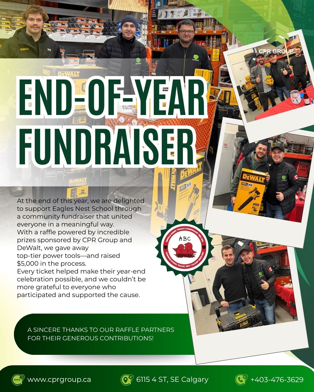CPR Group Ltd. Partners with DeWalt to Raise $5,000 for Eagles Nest School